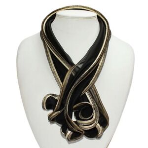 Tammy Child Handmade Black Sheer Scarf Gold Trim Ruffle Statement Neckwear